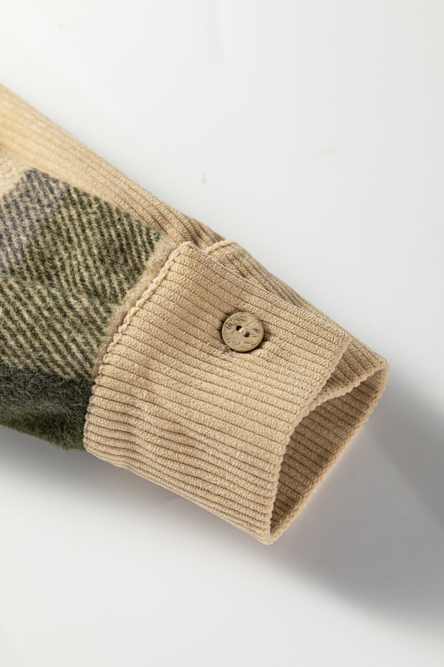 Parchment Retro Plaid Corduroy Patchwork Shacket