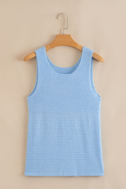 Beau Blue Horizontal Ribbing Patchwork Swing Sweater Tank
