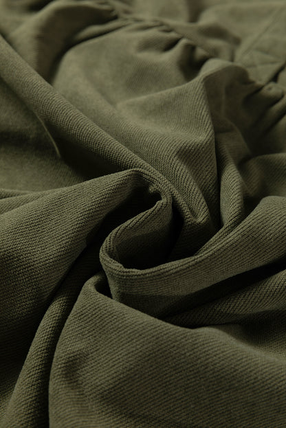 Vineyard Green Corduroy Half Button Collared Long Sleeve Mini Dress