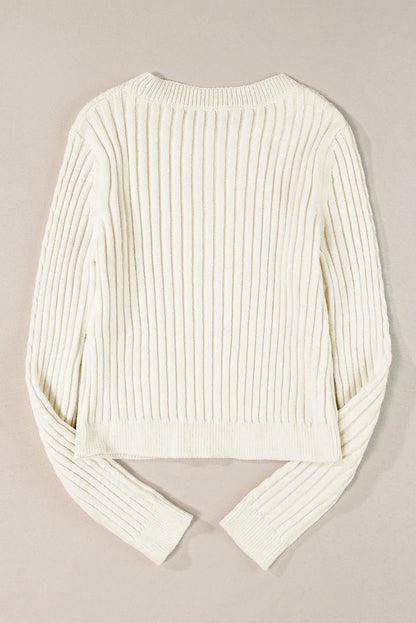 White Cable Knit Cropped Sweater - Chic Meadow Boutique 