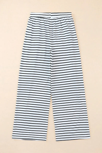 White Drawstring Striped Wide Leg Pants - Chic Meadow Boutique 