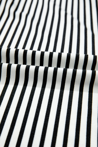 Black Stripe Tied High Waist Loose Straight Casual Pants