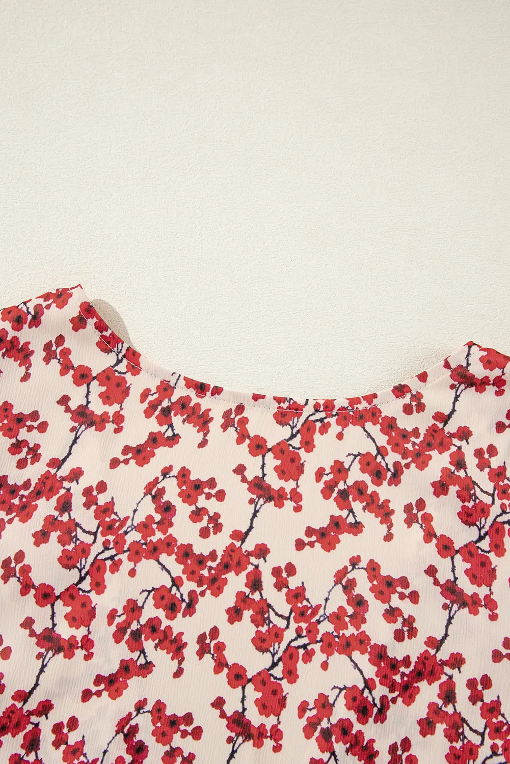 Red Floral Print Long Sleeve Open Back Blouse - Chic Meadow Boutique 