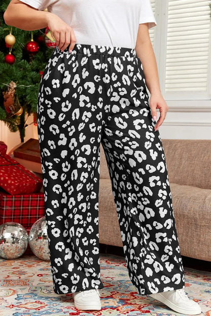 Plus Size/Plus Size Bottoms Leopard Leopard Print Wide Leg Pockets Plus Size Pants