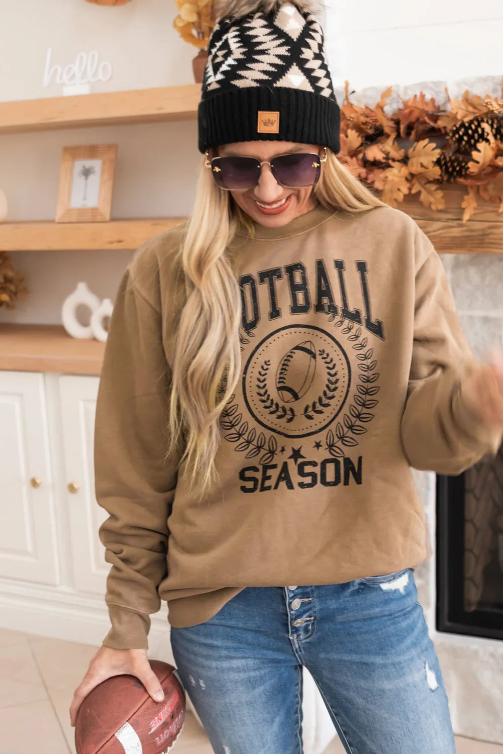 Khaki Rugby FOOTBALL SEASON Graphic Game Day Sweatshirt - Chic Meadow Boutique 