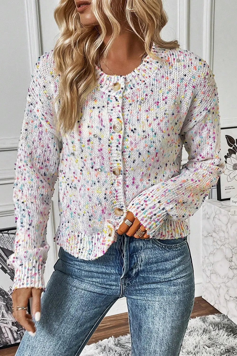 White Multicolor Confetti Sweater Cardigan - Chic Meadow Boutique 