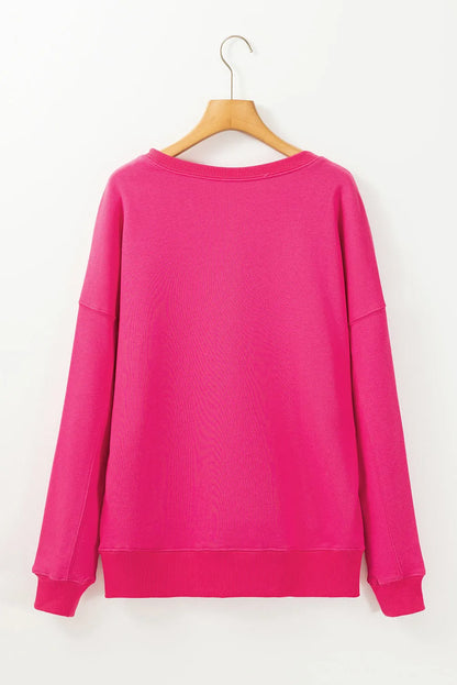 Rose Red Drop Shoulder Crisscross Stitching Pocketed Loose Sweatshirt - Chic Meadow Boutique 