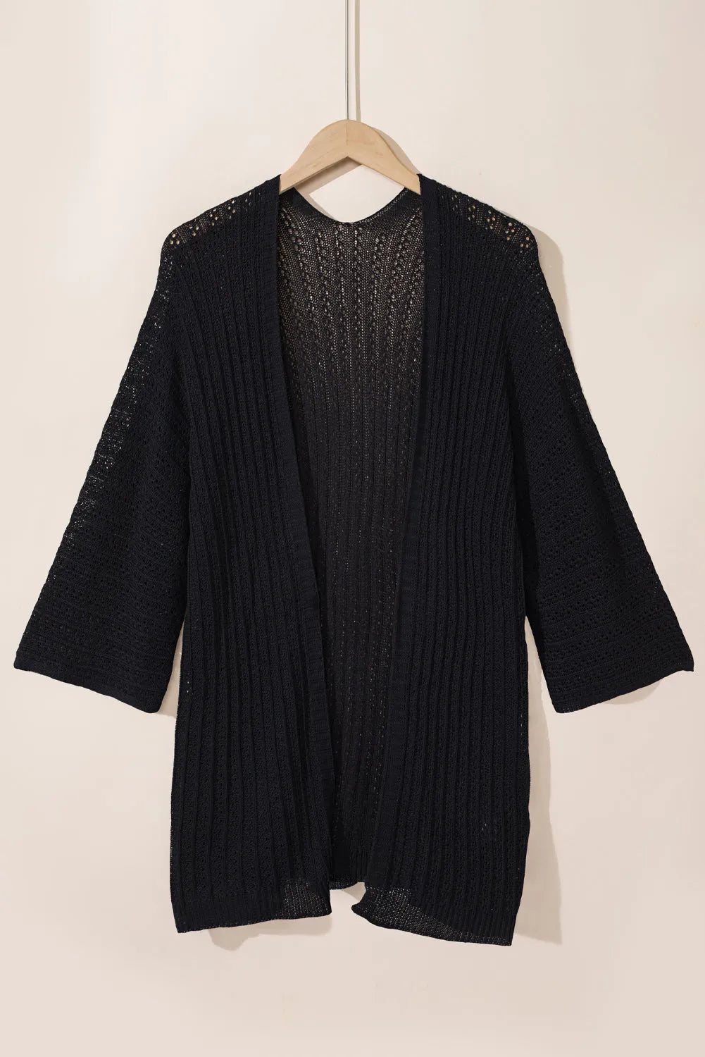 Black Hollow-out Knit Kimono Lightweight Cardigan - Chic Meadow Boutique 