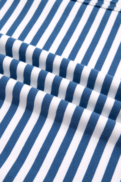 Blue Stripe Color Block Trim Raw Seam Split Hem Loose Pullover Sweatshirt