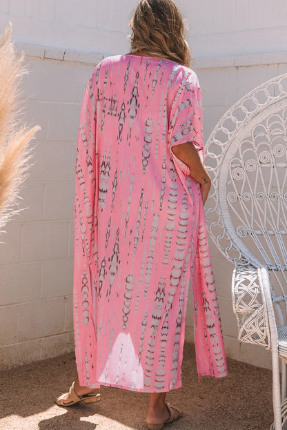 Pink Bohemian Tie Dye Oversize Long Kimono - Chic Meadow Boutique 