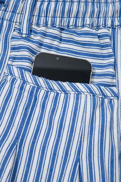 Blue Stripe Drawstring Casual Loose Pants