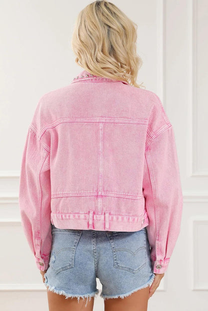 Outerwear/Denim jackets Pink Rivet Studded Pocketed Denim Jacket