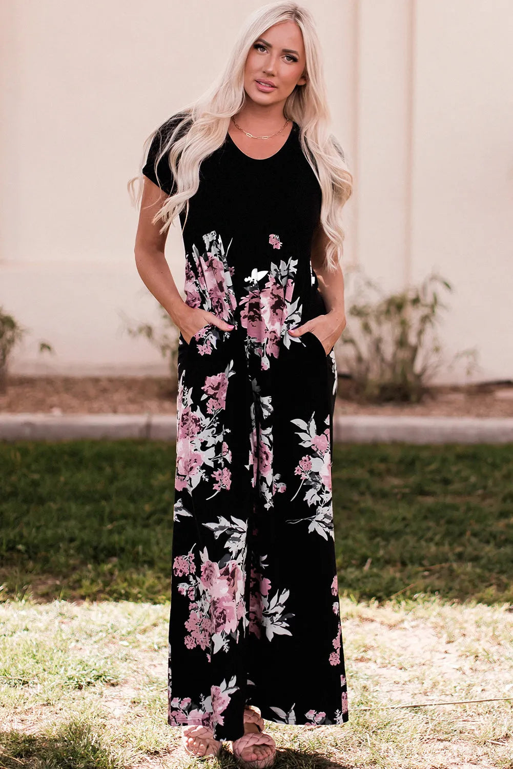 Black Contrast Floral Empire Waist Maxi Dress - Chic Meadow Boutique 