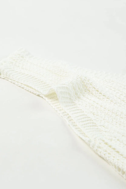 White Hollowed Knit V Neck Tank Top - Chic Meadow Boutique 