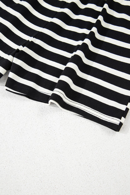 Black White Striped Short Sleeve Top and Shorts Set