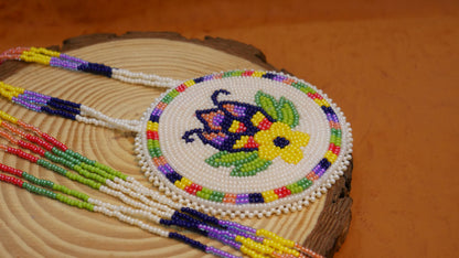 Native American Cream Flower Beaded medallion Necklace