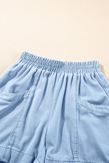 Beau Blue Light Wash Pocketed Wide Leg Denim Shorts