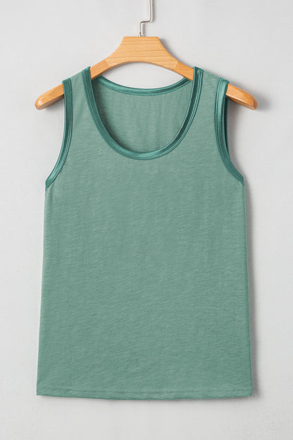 Mist Green Metallic Sheen Edge Scoop Neck Tank Top
