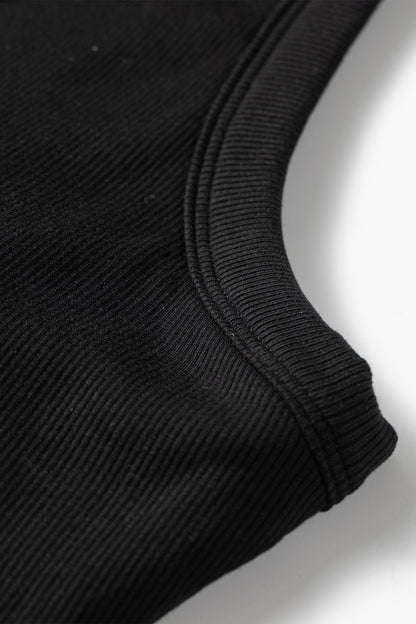 Black Slim Ribbed Padded Tank Top