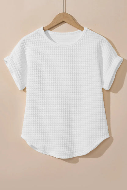 White Checkered Textured Bat Sleeve T Shirt - Chic Meadow Boutique 