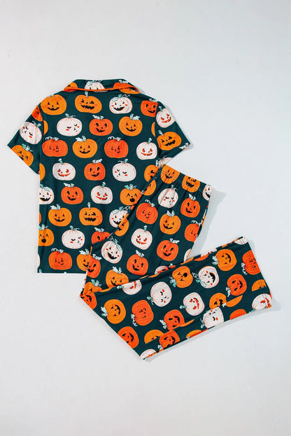 Orange Halloween Pattern Short Sleeve Shirt Pajama Set - Chic Meadow Boutique 