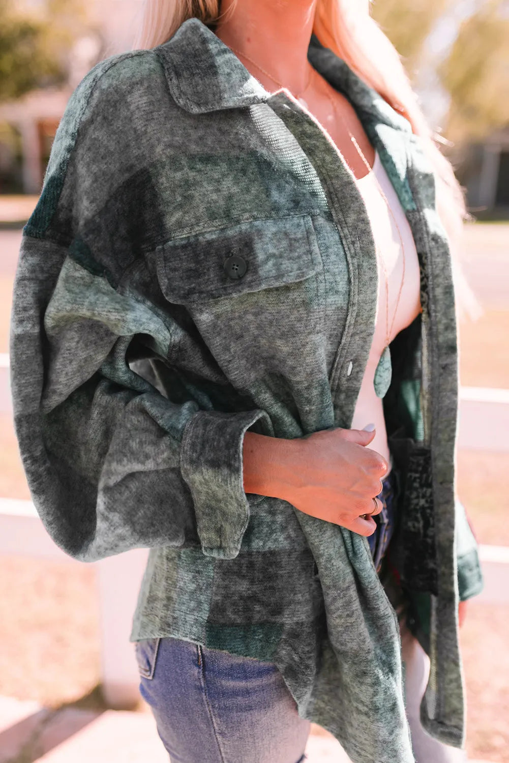 Multicolor Brushed Plaid Pocketed Oversize Shacket - Chic Meadow Boutique 