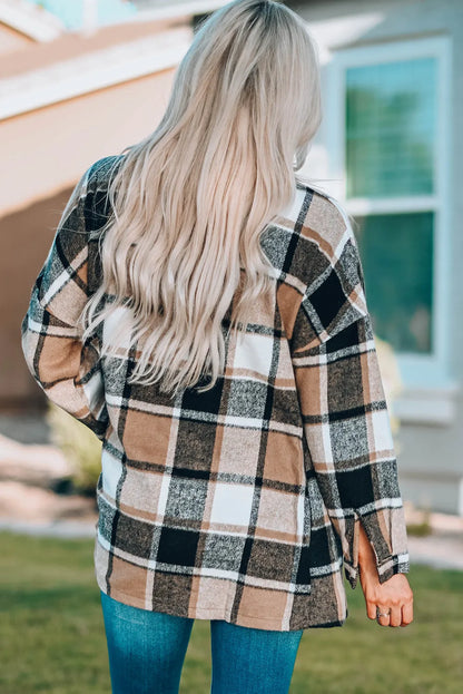 Plaid Print Buttoned Shirt Jacket - Chic Meadow Boutique 