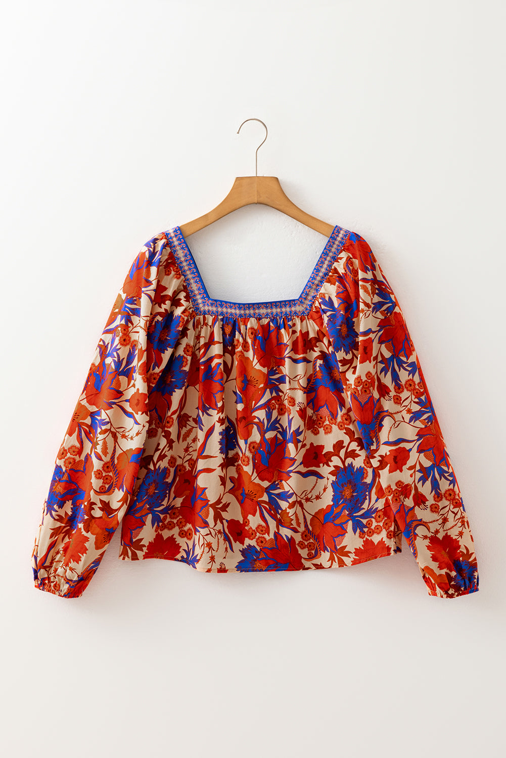 Multicolour Floral Print Square Neck Backless Loose Fit Blouse