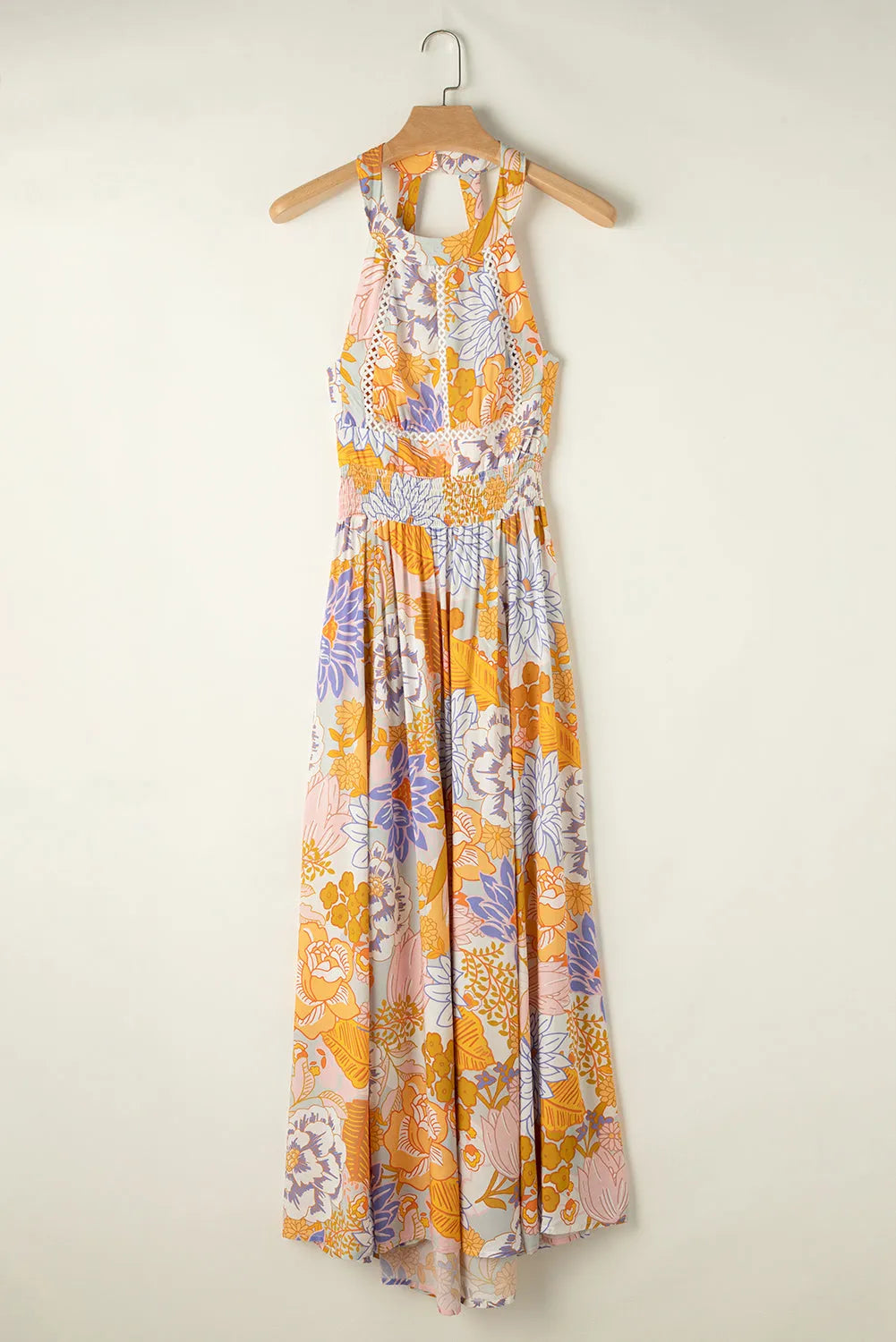 Orange Boho Floral Backless Lace up Sleeveless Maxi Dress - Chic Meadow Boutique 