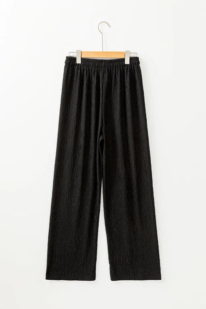 Black Textured Loose Drawstring Pants - Chic Meadow Boutique 