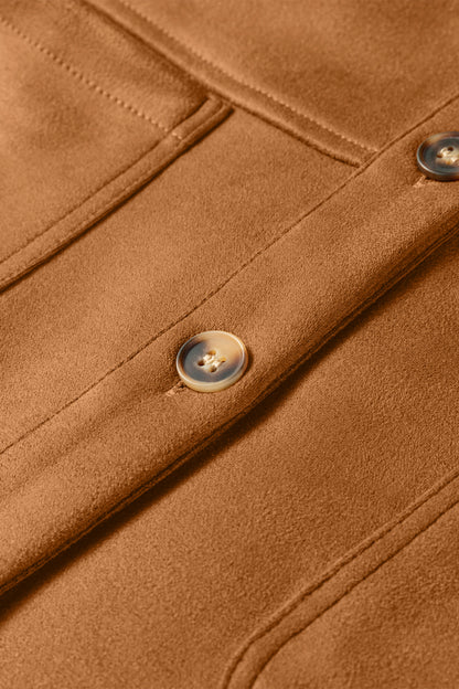 Thai Curry Solid Color Faux Suede Hollowed Detail Retro Style Jacket