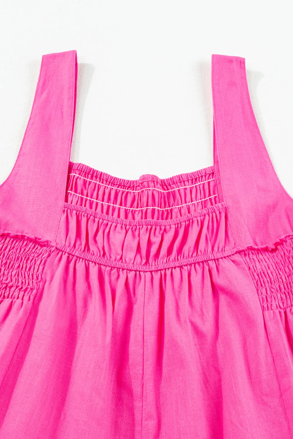 Strawberry Pink Wide Straps Smocked Detail Wide Leg Overalls - Chic Meadow Boutique 