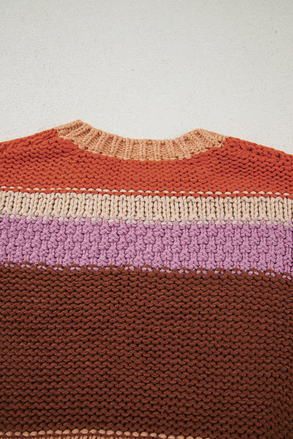 Multicolour Cropped Colorblock Drop Shoulder Knitted Sweater