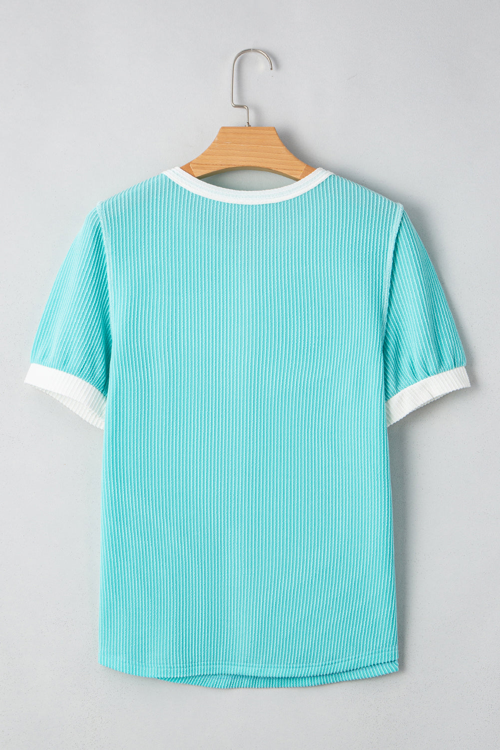 Turquoise Corded Colorblock Buttons Henley T Shirt