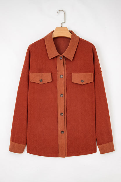 Gold Flame Velvet Flap Pockets Drop Shoulder Casual Shacket