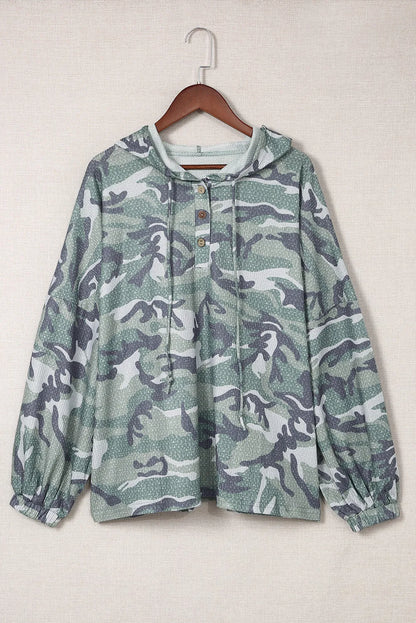 Green Long Sleeve Camo Print Oversize Hoodie - Chic Meadow Boutique 