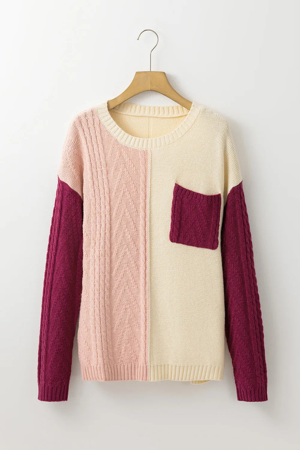 Rose Tan Colorblock Patched Pocket Drop Shoulder Sweater - Chic Meadow Boutique 