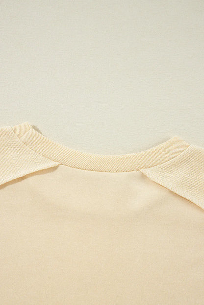 Beige Splicing Round Neck Pullover Sweatshirt - Chic Meadow Boutique 