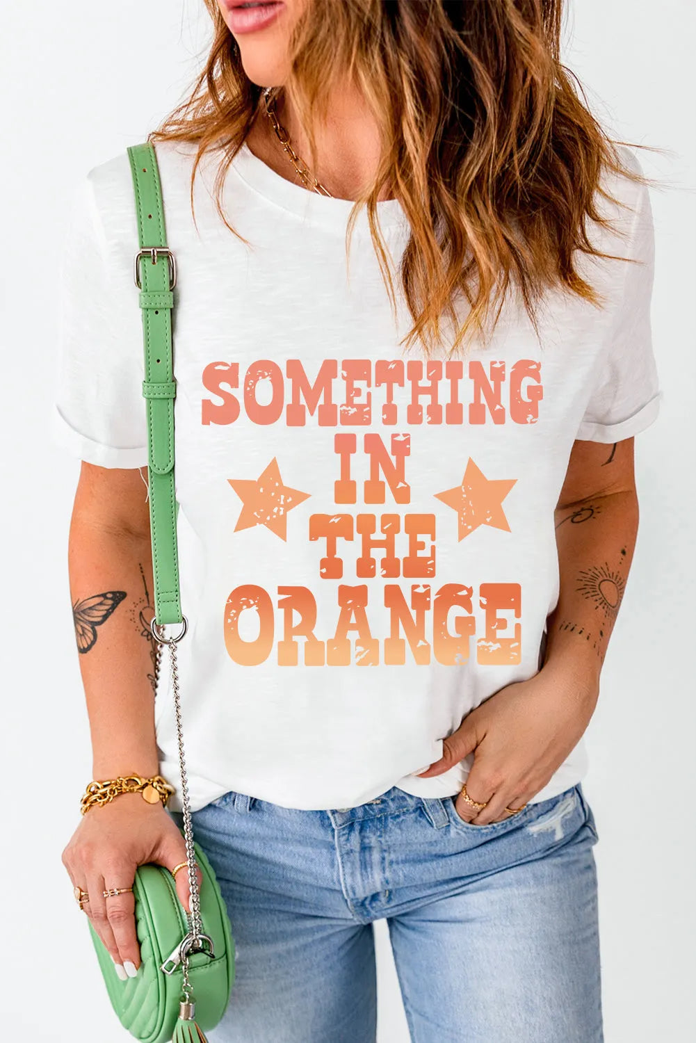 White SOMETHING IN THE ORANGE Graphic Crew Neck T Shirt - Chic Meadow Boutique 