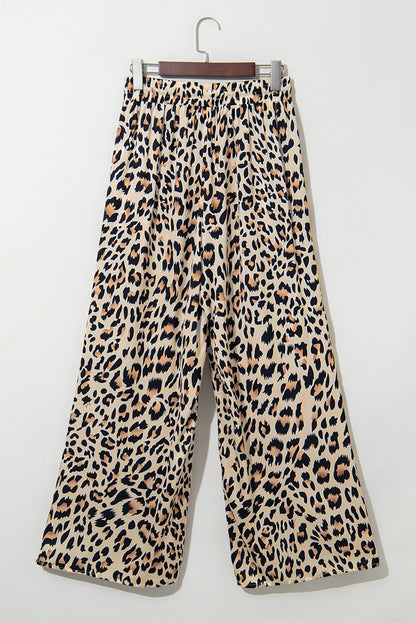 Parchment Leopard Drawstring Flowy Wide Leg Pants