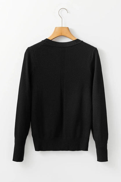 Sweaters & Cardigans/Sweaters Black Solid Color Slim Fit Lightweight Crew Neck Sweater