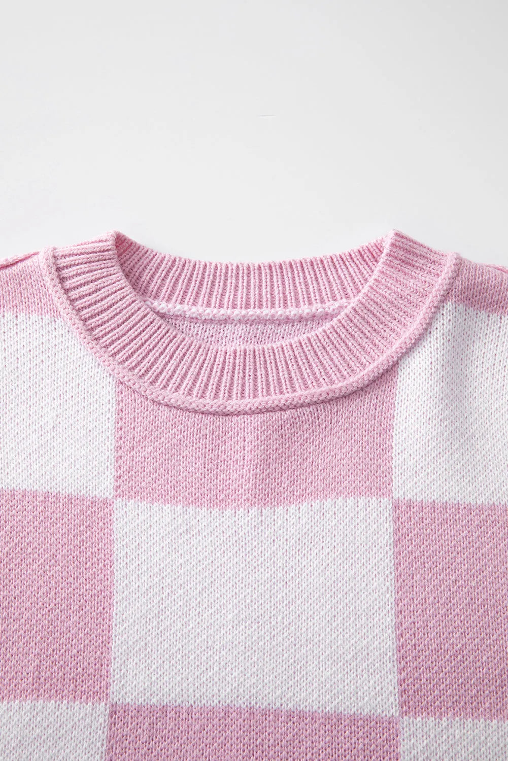 Pink Checkered Bishop Sleeve Sweater - Chic Meadow Boutique 