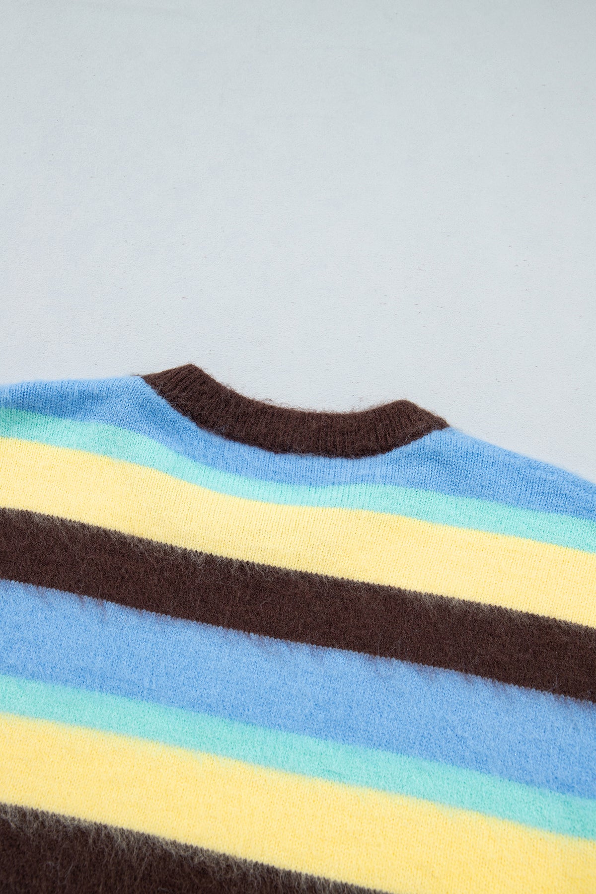 Multicolour Fuzzy Striped Knit Round Neck Casual Shift Sweater