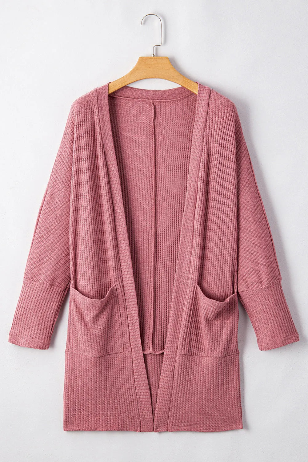 Mineral Red Solid Color Waffle Knit Cardigan with Pocket - Chic Meadow Boutique 