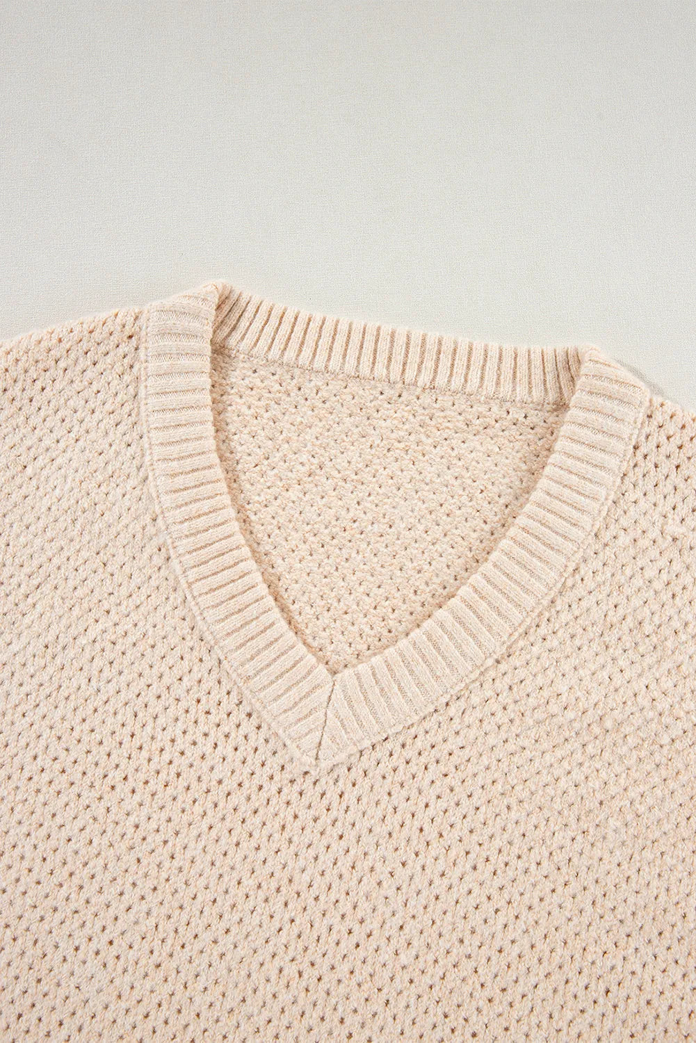 Parchment Loose Eyelet V Neck Drop Shoulder Sweater - Chic Meadow Boutique 