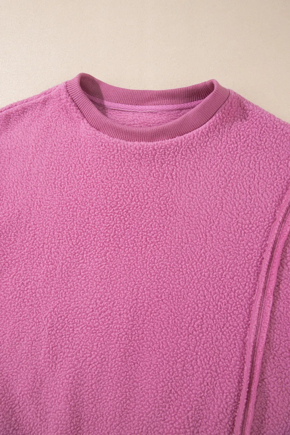 Bright Pink Sherpa Seamed Drop Shoulder Oversized Sweatshirt - Chic Meadow Boutique 