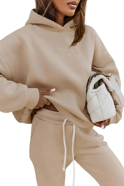 Two Piece Sets/Pant Sets Pale Khaki Chunky Two-piece Hooded Sweatsuit