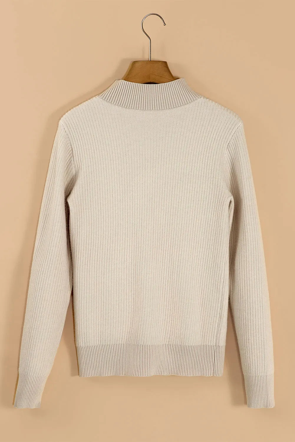 Apricot Thermal Lined Ribbed Knit Mock Neck Sweater - Chic Meadow Boutique 