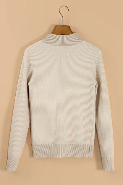 Apricot Thermal Lined Ribbed Knit Mock Neck Sweater - Chic Meadow Boutique 