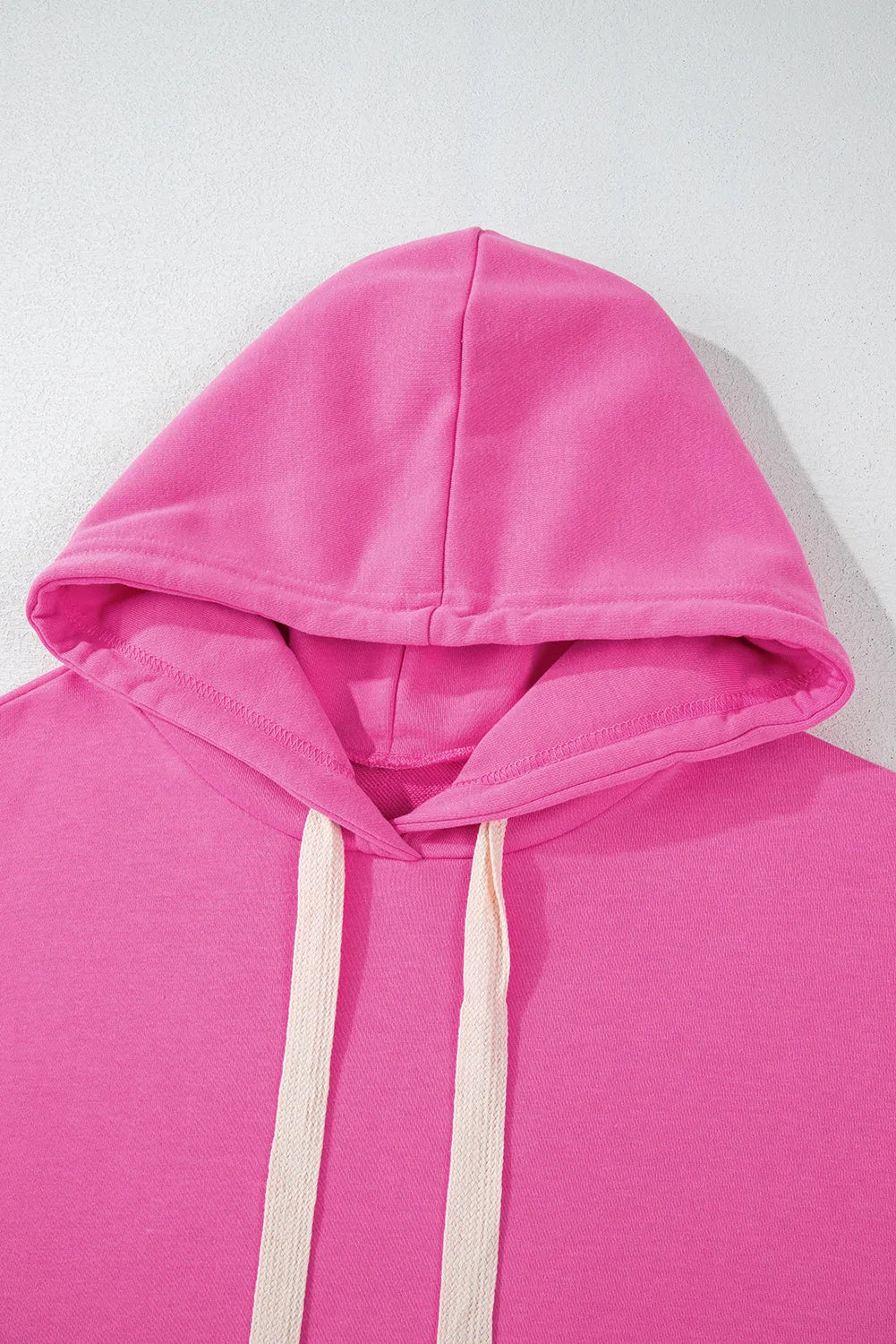 Sachet Pink Solid Drop Shoulder Drawstring Cropped Hoodie - Chic Meadow Boutique 